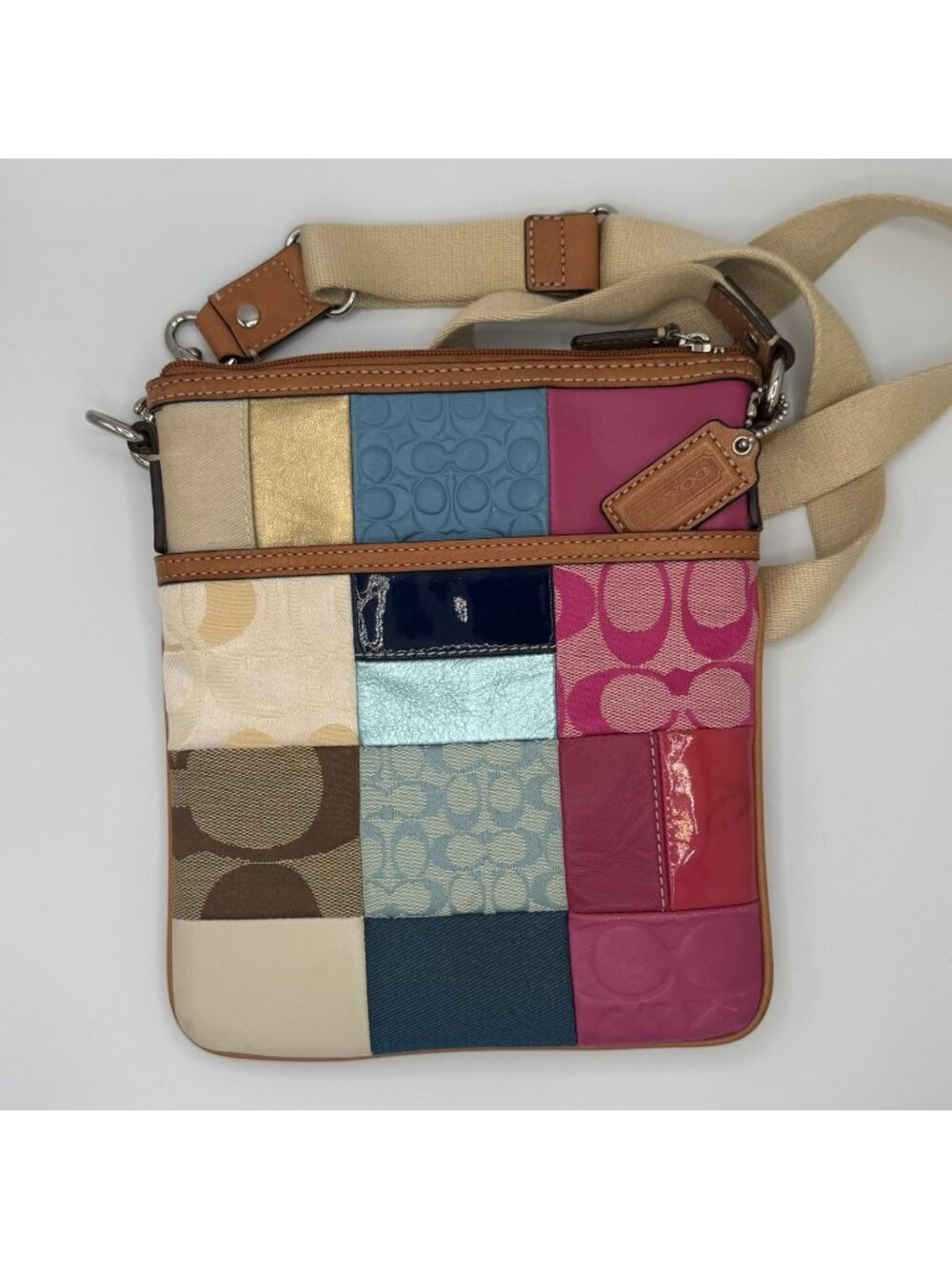 Coach Multicolor Patchwork Signature Swingpack Crossbody Bag Canvas Leather